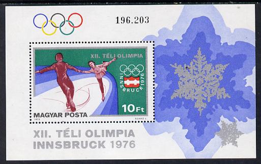 Hungary 1975 Winter Olympics m/sheet (Skating) SG MS 3012 (mi Bl 116) , stamps on , stamps on  stamps on olympics    sport    ice skating