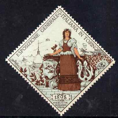 Cinderella - Italy 1898 General Exhibition, Turin, diamond shaped perf label very fine with full gum, stamps on cinderella, stamps on exhibitions, stamps on 