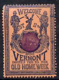 Cinderella - United States 1901 Vermont Old Home Week, perf label #2 in purple & blue on salmon very fine with full gum, stamps on , stamps on  stamps on cinderella, stamps on  stamps on hunting, stamps on  stamps on fishing, stamps on  stamps on deer