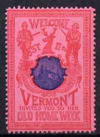 Cinderella - United States 1901 Vermont Old Home Week, perf label #4 in blue & red on rose very fine with full gum, stamps on , stamps on  stamps on cinderella, stamps on  stamps on hunting, stamps on  stamps on fishing, stamps on  stamps on deer