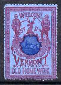 Cinderella - United States 1901 Vermont Old Home Week, perf label #5 in blue & red on blue very fine with full gum, stamps on , stamps on  stamps on cinderella, stamps on  stamps on hunting, stamps on  stamps on fishing, stamps on  stamps on deer