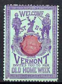 Cinderella - United States 1901 Vermont Old Home Week, perf label #6 in red & blue on green very fine with full gum, stamps on , stamps on  stamps on cinderella, stamps on  stamps on hunting, stamps on  stamps on fishing, stamps on  stamps on deer