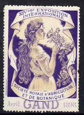 Cinderella - Belgium 1998 Royal Society of Agriculture & Botany Exhibition, Gand (Ghent) perf label (Blue background) slight wrinkles & signs of ageing with full gum, stamps on cinderella, stamps on exhibitions, stamps on flowers, stamps on agriculture, stamps on farming