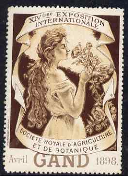 Cinderella - Belgium 1998 Royal Society of Agriculture & Botany Exhibition, Gand (Ghent) perf label (Brown background) slight wrinkles & signs of ageing with full gum, stamps on , stamps on  stamps on cinderella, stamps on  stamps on exhibitions, stamps on  stamps on flowers, stamps on  stamps on agriculture, stamps on  stamps on farming