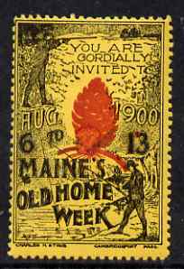 Cinderella - United States 1900 Maine's Old Home Week, perf label #2 in red & black on yellow very fine with full gum, stamps on , stamps on  stamps on cinderella, stamps on  stamps on hunting, stamps on  stamps on fishing, stamps on  stamps on deer, stamps on  stamps on shooting