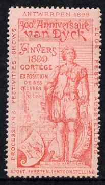 Cinderella - Belgium 1899 Van Dyck 300th Anniversary Exhibition, Antwerp, perf label #3 in red on pink, fine with full gum, stamps on , stamps on  stamps on cinderella, stamps on  stamps on exhibitions, stamps on  stamps on personalities, stamps on  stamps on arts, stamps on  stamps on 