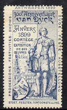 Cinderella - Belgium 1899 Van Dyck 300th Anniversary Exhibition, Antwerp, perf label #5 in blue on blue, fine with full gum, stamps on , stamps on  stamps on cinderella, stamps on  stamps on exhibitions, stamps on  stamps on personalities, stamps on  stamps on arts, stamps on  stamps on 