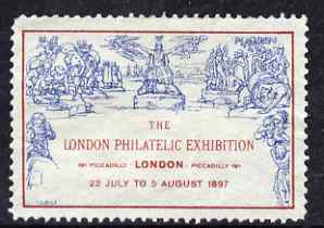Cinderella - Great Britain 1897 The London Philatelic Exhibition, perf label based on the Mulready, fine without gum, stamps on cinderella, stamps on exhibitions, stamps on stamp exhibitions, stamps on postal