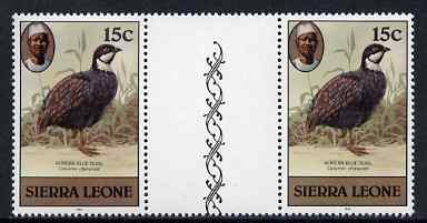 Sierra Leone 1980-82 Birds - Blue Quail 15c (with 1982 imprint date) unmounted mint gutter pair SG 628B*, stamps on birds, stamps on 