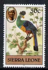 Sierra Leone 1980-82 Birds - Turaco 30c (with 1981 imprint date) unmounted mint SG 630B*, stamps on , stamps on  stamps on birds, stamps on  stamps on 