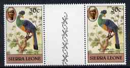 Sierra Leone 1980-82 Birds - Turaco 30c (with 1982 imprint date) unmounted mint gutter pair SG 630B*, stamps on birds, stamps on 