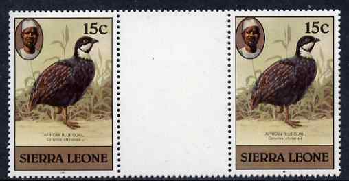 Sierra Leone 1983 Blue Quail 15c (with 1983 imprint) unmounted mint gutter pair SG 766, stamps on birds, stamps on game