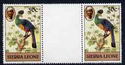 Sierra Leone 1983 Great Blue Turaco 30c (with 1983 imprint) unmounted mint gutter pair SG 768, slight signs of ageing, stamps on , stamps on  stamps on birds, stamps on  stamps on 