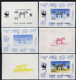 Batum 1994 WWF - Zebra deluxe sheet - the set of 6 progressive proofs comprising the 4 individual colours, plus 2-colour and all 4-colour composites, imperf and unmounted mint, stamps on , stamps on  stamps on animals, stamps on  stamps on  wwf , stamps on  stamps on zebra