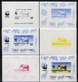 Batum 1994 WWF - Elephant deluxe sheet - the set of 6 progressive proofs comprising the 4 individual colours, plus 2-colour and all 4-colour composites, imperf and unmounted mint, stamps on , stamps on  stamps on animals, stamps on  stamps on  wwf , stamps on  stamps on elephant