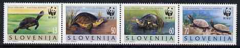 Slovenia 1996 WWF - Pond Turtle perf strip of 4 unmounted mint, SG 279-82, stamps on , stamps on  stamps on animals, stamps on  stamps on  wwf , stamps on  stamps on turtles