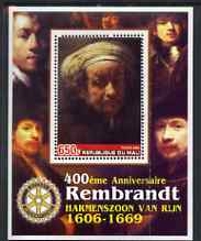 Mali 2006 400th Birth Anniversary of Rembrandt with Rotary logo perf m/sheet unmounted mint, stamps on personalities, stamps on rembrandt, stamps on arts, stamps on rotary