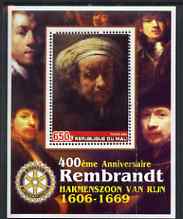 Mali 2006 400th Birth Anniversary of Rembrandt with Rotary logo perf m/sheet unmounted mint, stamps on , stamps on  stamps on personalities, stamps on  stamps on rembrandt, stamps on  stamps on arts, stamps on  stamps on rotary