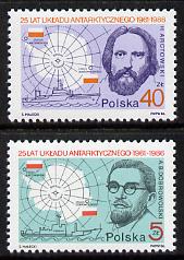 Poland 1986 Antarctic Agreement set of 2 unmounted mint SG 3047-48, stamps on , stamps on  stamps on explorers  maps  polar  ships