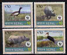 Nepal 2000 WWF - Wildlife perf set of 4 unmounted mint, SG 731-34, stamps on , stamps on  stamps on animals, stamps on  stamps on birds, stamps on  stamps on  wwf , stamps on  stamps on rhino, stamps on  stamps on stork