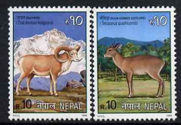 Nepal 1999 Mammals perf set of 2 unmounted mint, SG 698-99, stamps on , stamps on  stamps on animals, stamps on  stamps on mammals, stamps on  stamps on antelopes, stamps on  stamps on argali