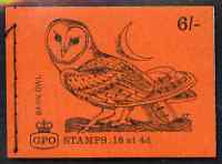 Booklet - Great Britain 1968-70 Birds - Barn Owl (red cover Feb 1969) 6s booklet complete and fine, SG QP46