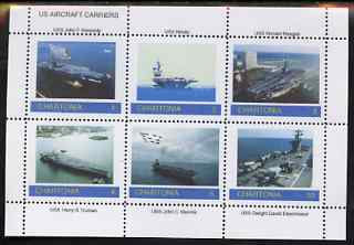 Chartonia (Fantasy) US Aircraft Carriers perf sheetlet containing 6 values unmounted mint, stamps on , stamps on  stamps on cinderella, stamps on  stamps on ships, stamps on  stamps on flat-tops