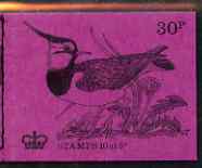 Booklet - Great Britain 1971-73 Birds #2 - Lapwing (purple cover Aug 1971) 30p booklet complete and fine, SG DQ59, stamps on birds, stamps on lapwings