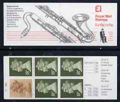 Great Britain 1986-87 Musical Instruments #3 (Bass Clarinet) Â£1 booklet complete with cyl numbers, SG FH7, stamps on , stamps on  stamps on music, stamps on  stamps on clarinets, stamps on  stamps on musical instruments