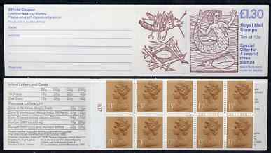 Great Britain 1988 Linean Society £1.30 booklet complete with cyl nos in margin at left, SG FL12A, stamps on fish, stamps on insects, stamps on mermaids, stamps on marine life, stamps on 