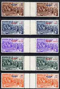 Ecuador 1939 the unissued rectangular Columbus set of 5 values opt'd '1939' in inter-paneau horizontal gutter pairs, unmounted but slight signs of ageing on gum, stamps on , stamps on  stamps on columbus, stamps on  stamps on explorers, stamps on  stamps on personalities