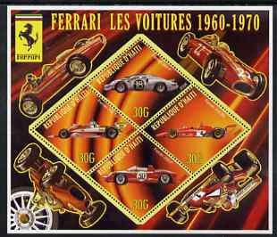 Haiti 2006 Ferrari Cars 1960-1970 perf sheetlet containing 4 diamond shaped values unmounted mint, stamps on , stamps on  stamps on cars, stamps on  stamps on ferrari, stamps on  stamps on racing cars, stamps on  stamps on  f1 , stamps on  stamps on formula 1
