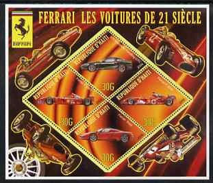 Haiti 2006 Ferrari Cars 21st Century perf sheetlet containing 4 diamond shaped values unmounted mint, stamps on , stamps on  stamps on cars, stamps on  stamps on ferrari, stamps on  stamps on racing cars, stamps on  stamps on  f1 , stamps on  stamps on formula 1