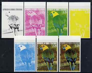Equatorial Guinea 1974 South American Birds 2P25 Jendaya Parrot, the set of 7 imperf progressive proofs comprising the 4 individual colours, plus 2, 3 and all 4-colour composites, superb unmounted mint, Mi 487, stamps on , stamps on  stamps on birds, stamps on  stamps on parrots