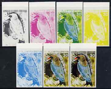 Equatorial Guinea 1974 Australian Birds 30P Pajaro Dolar Bird, the set of 7 imperf progressive proofs comprising the 4 individual colours, plus 2, 3 and all 4-colour composites, superb unmounted mint, Mi 495, stamps on , stamps on  stamps on birds, stamps on  stamps on 