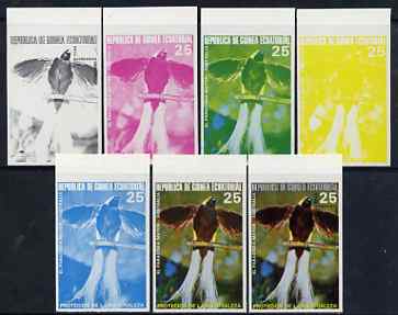 Equatorial Guinea 1974 Australian Birds 25P El Paradisea Mayor Bird, the set of 7 imperf progressive proofs comprising the 4 individual colours, plus 2, 3 and all 4-colour composites, superb unmounted mint, Mi 494, stamps on birds, stamps on 