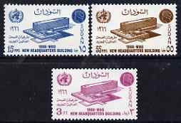 Sudan 1966 World Health Organisation perf set of 3 unmounted mint, SG 257-59, stamps on , stamps on  stamps on united nations, stamps on  stamps on  who , stamps on  stamps on medical