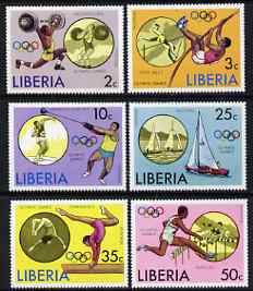 Liberia 1976 Montreal Olympics perf set of 6 unmounted mint, SG 1270-75, stamps on , stamps on  stamps on olympics, stamps on  stamps on sport, stamps on  stamps on weights, stamps on  stamps on weight lifting, stamps on  stamps on pole, stamps on  stamps on pole vault, stamps on  stamps on hammer, stamps on  stamps on shot, stamps on  stamps on sailing, stamps on  stamps on gymnastics, stamps on  stamps on hurdles, stamps on  stamps on hurdling