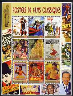 Gabon 2006 Classic Film Posters perf sheetlet containing 9 values unmounted mint, stamps on , stamps on  stamps on films, stamps on  stamps on movies, stamps on  stamps on cinema, stamps on  stamps on james bond, stamps on  stamps on martial arts, stamps on  stamps on bardot, stamps on  stamps on disney, stamps on  stamps on 