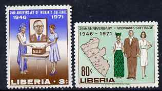 Liberia 1971 25th Anniversary of Women's Suffrage perf set of 2 unmounted mint, SG 1065-66, stamps on women, stamps on human rights