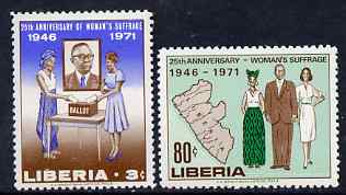 Liberia 1971 25th Anniversary of Womens Suffrage perf set of 2 unmounted mint, SG 1065-66, stamps on women, stamps on human rights