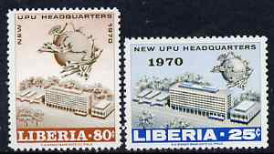 Liberia 1970 New UPU Headquarters perf set of 2 unmounted mint SG 1032-33, stamps on , stamps on  stamps on buildings, stamps on  stamps on  upu , stamps on  stamps on 