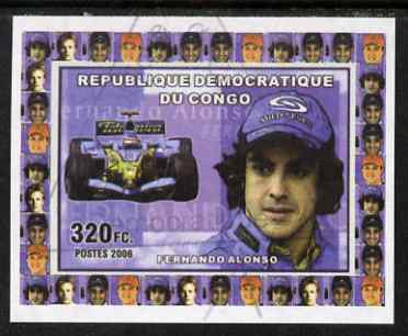 Congo 2006 Formula 1 Drivers #1 Fernado Alonso imperf sheetlet cto used, stamps on , stamps on  stamps on personalities, stamps on  stamps on cars, stamps on  stamps on  f1 , stamps on  stamps on racing cars