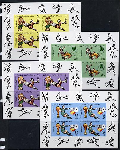 Libya 1982 Football World Cup set of 4 imperf sheetlets each containing block of 4 unmounted mint (SG 1180-3), stamps on , stamps on  stamps on football  sport