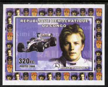 Congo 2006 Formula 1 Drivers #4 Kimi Raikkonen imperf sheetlet cto used, stamps on , stamps on  stamps on personalities, stamps on  stamps on cars, stamps on  stamps on  f1 , stamps on  stamps on racing cars, stamps on  stamps on mercedes