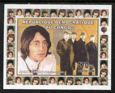 Congo 2006 The Beatles #1 John Lennon imperf sheetlet cto used, stamps on , stamps on  stamps on personalities, stamps on  stamps on music, stamps on  stamps on pops, stamps on  stamps on beatles, stamps on  stamps on rock