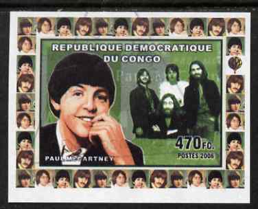 Congo 2006 The Beatles #2 Paul McCartney imperf sheetlet cto used, stamps on personalities, stamps on music, stamps on pops, stamps on beatles, stamps on rock