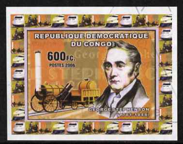 Congo 2006 George Stephenson #1 with Rocket imperf sheetlet cto used, stamps on personalities, stamps on railways, stamps on 