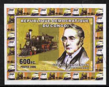 Congo 2006 George Stephenson #2 with early US Loco imperf sheetlet cto used, stamps on , stamps on  stamps on personalities, stamps on  stamps on railways, stamps on  stamps on 