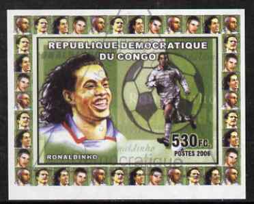 Congo 2006 Footballers #4 Ronaldinho imperf sheetlet cto used, stamps on personalities, stamps on football, stamps on sport